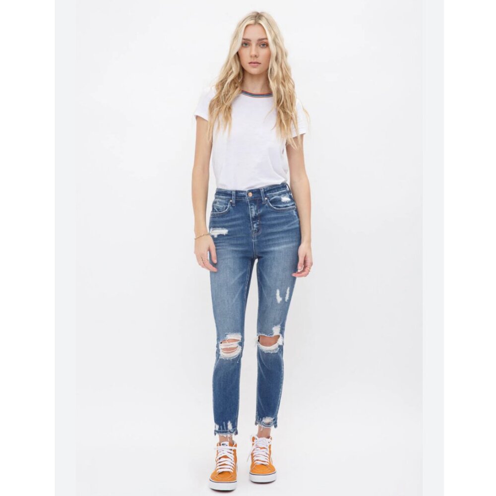 Mica High Rise Distressed Skinny Crop Jeans in Syrah, Size 30